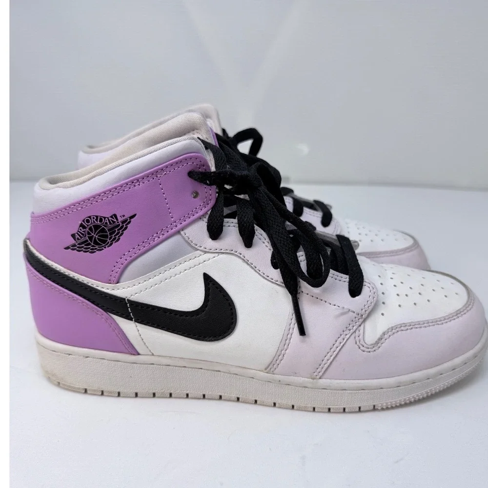 Nike Air Jordan 1 Mid Kids Purple White Black Sneakers BQ6472-504